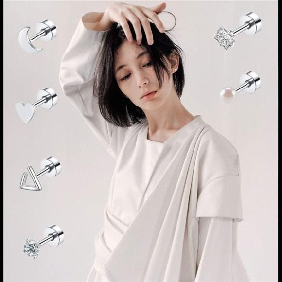 18 Pairs Tiny Cartilage Stud Earrings for Women Men Star Moon Heart Disc Ball - Picture 2 of 8